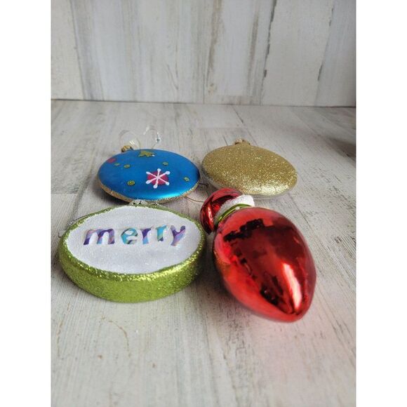 Snowman light bulb Merry Santa Claus Circle glitter set blown glass ornament Xma - Picture 8 of 10